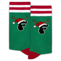 Christmas Funny Initial Socks with Stripes & the Letter ‘F’ in A Cute Caribou Horn Christmas Hat Christmas Gifts for Family Friends Classmates Christmas Outfits Christmas Socks. (148)