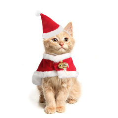 LESYPET Cat Santa Hat Cat Christmas Hat with Cloak Small Dog Christmas Costume for Christmas New Year